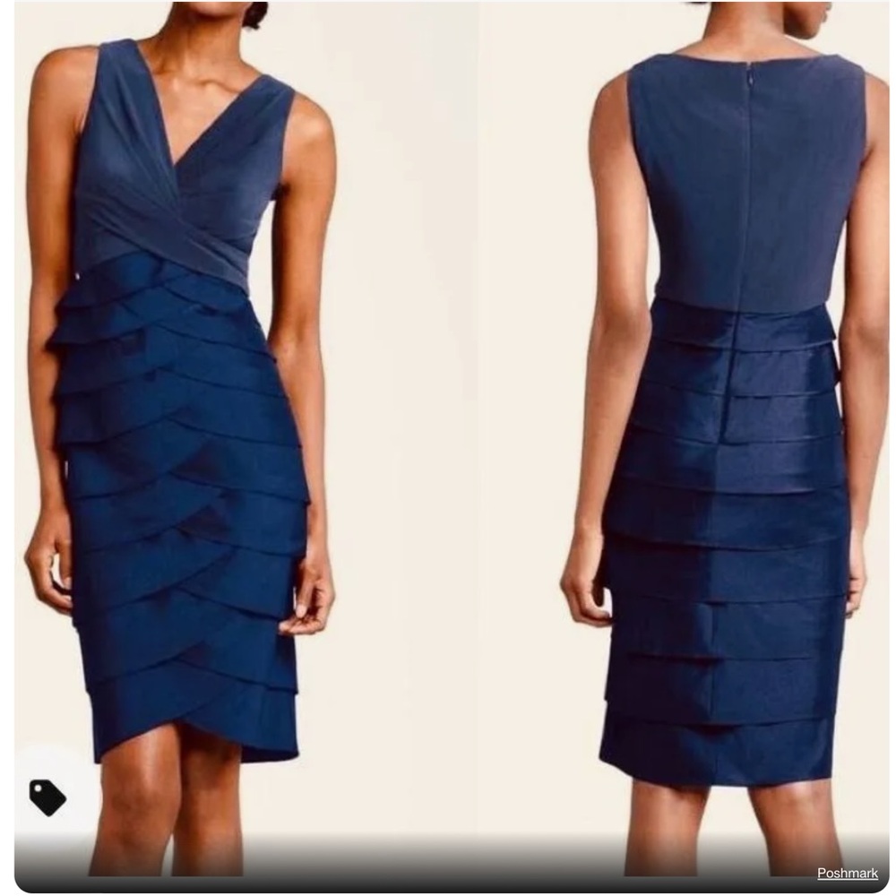 Adrianna Papell Crossover Bodice Shutter Tiered Periwinkle Blue Dress Size 12